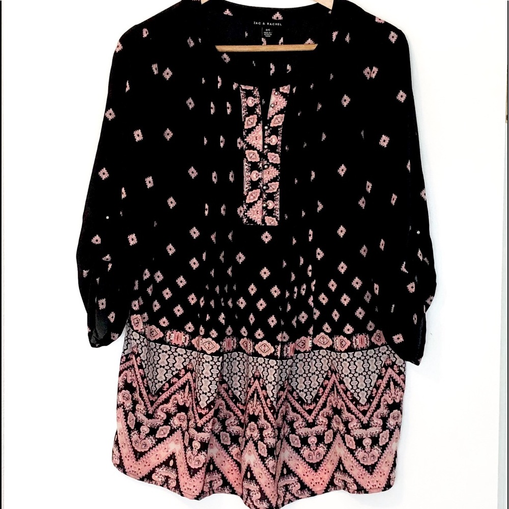 Flowy Tunic 3/4 Length Sleeves Black and Pink NWOT